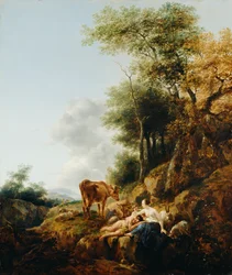 Paysage avec une nymphe et un satyre